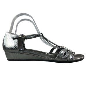 Enzo Angiolini Women's Size 9M Eaine Silver Low Wedge Heel Ankle Strap Sandals